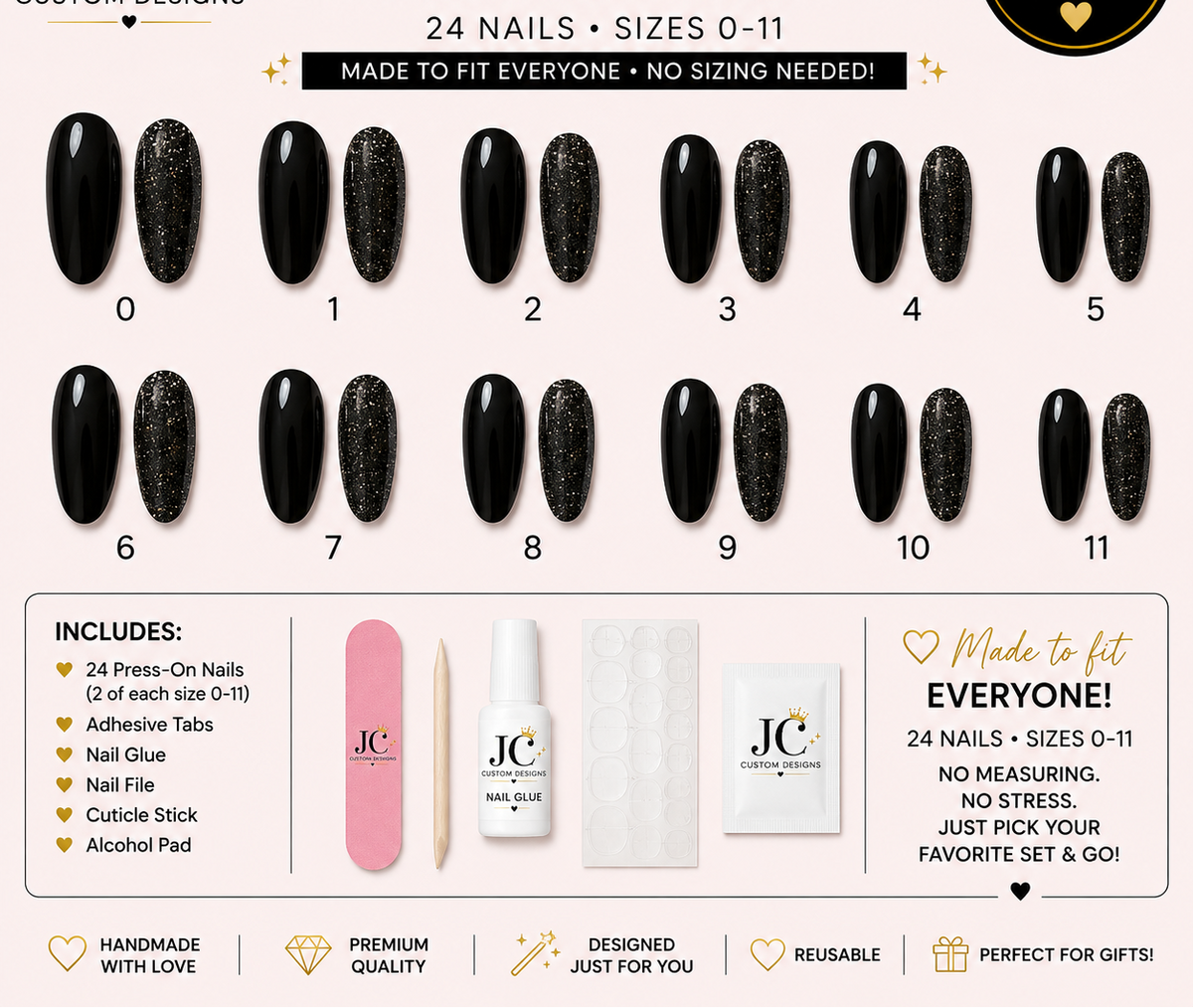 Little Black Set handmade black press on nails