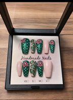Cactus Shadows chrome iridescent 3D press on nails