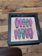 Floral chrome Arizona Tea inspired handmade press on nails