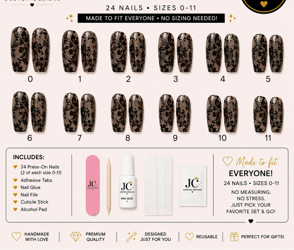 Black Lace ready-to-wear press on nails