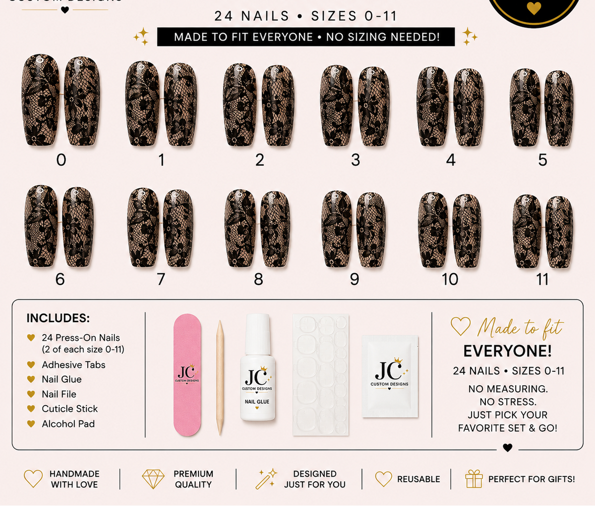 Black Lace ready-to-wear press on nails