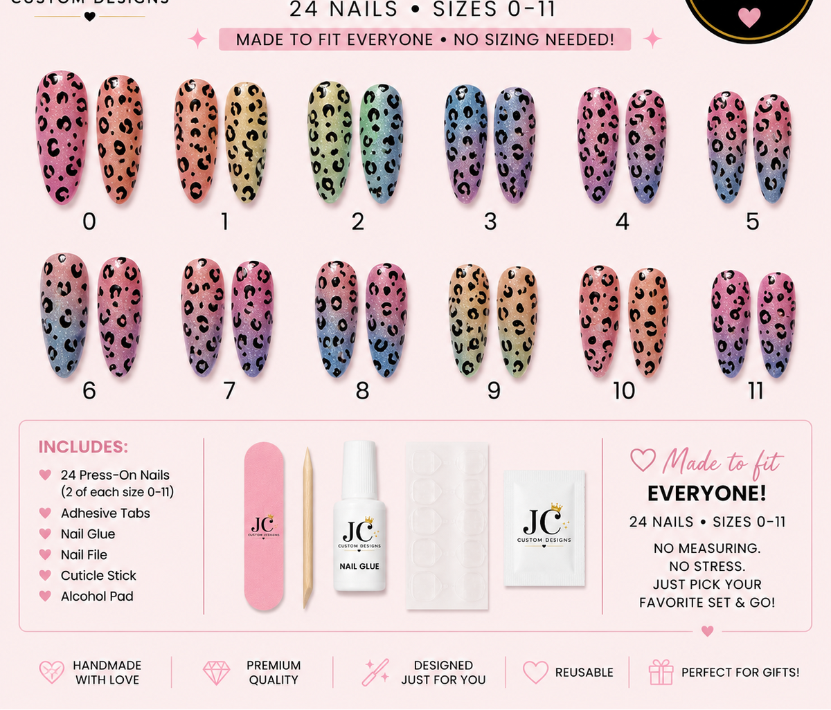 Pastel Wild 24-piece leopard press on nail set