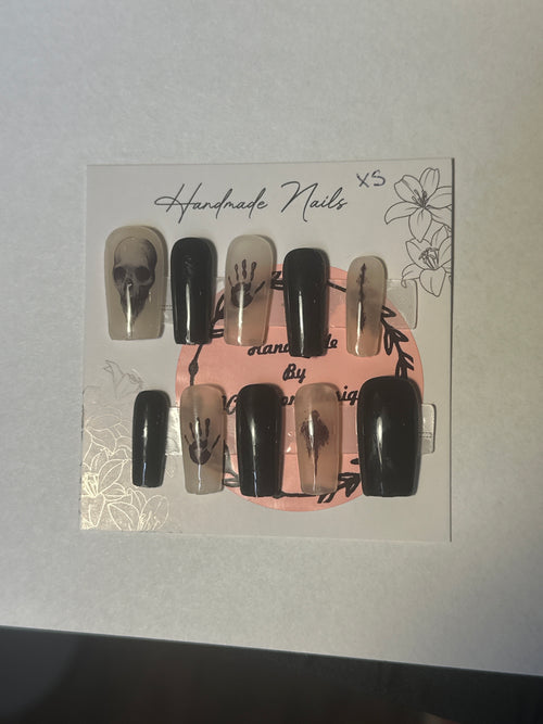After Midnight black and smoky nude gothic press on nails