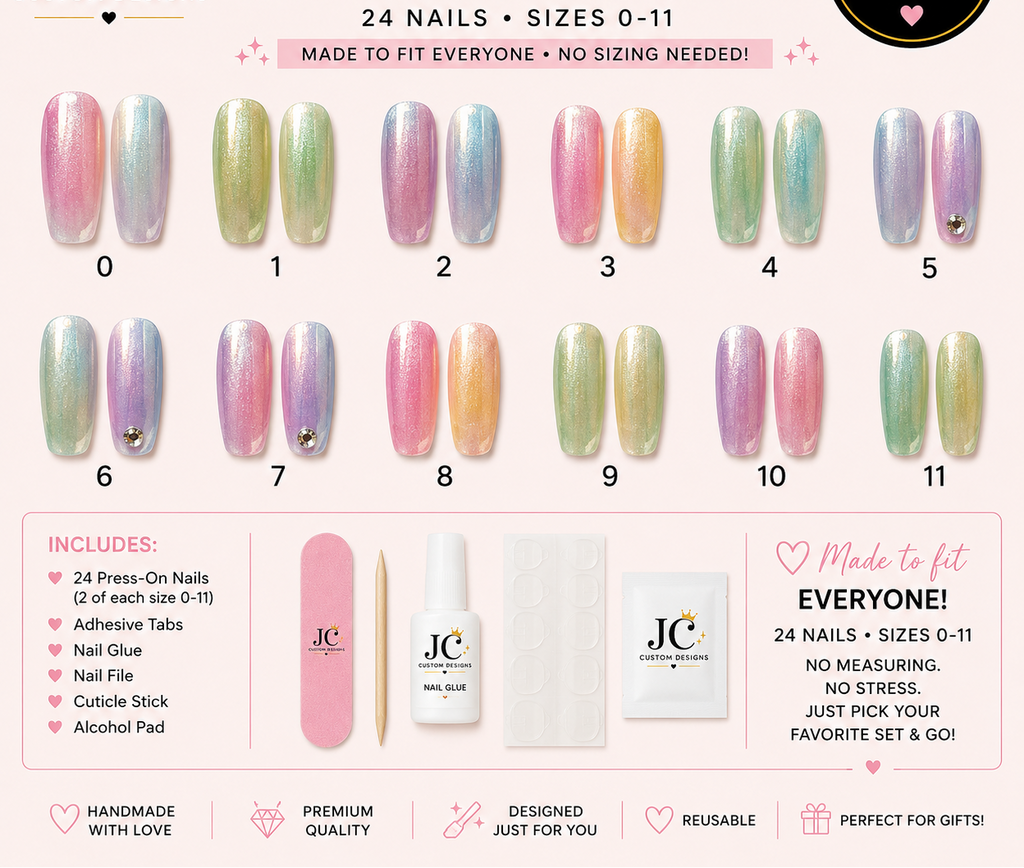 JC Custom Designs ready-to-wear press on nail information