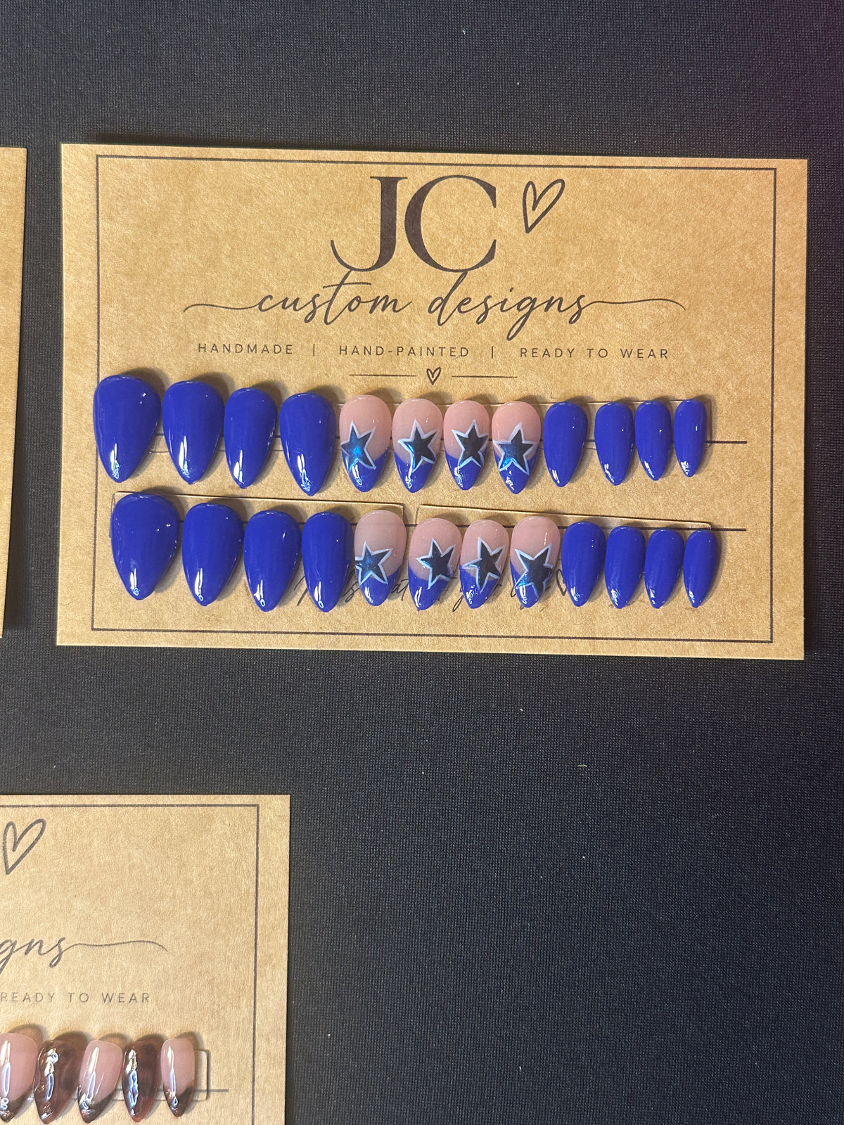 Navy Star navy blue and nude star press on nails