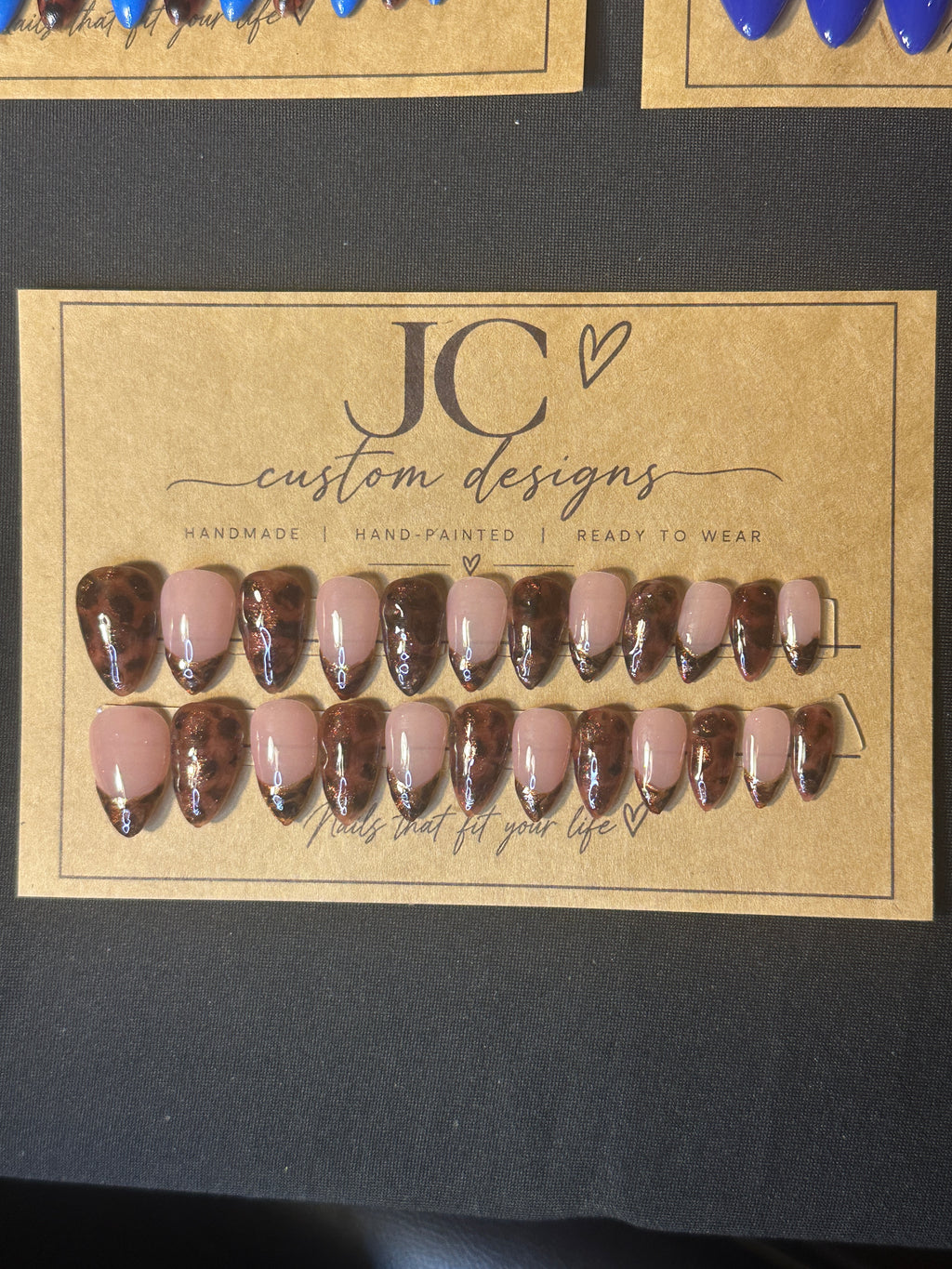 Tortoise French nude press on nails with tortoise shell tips