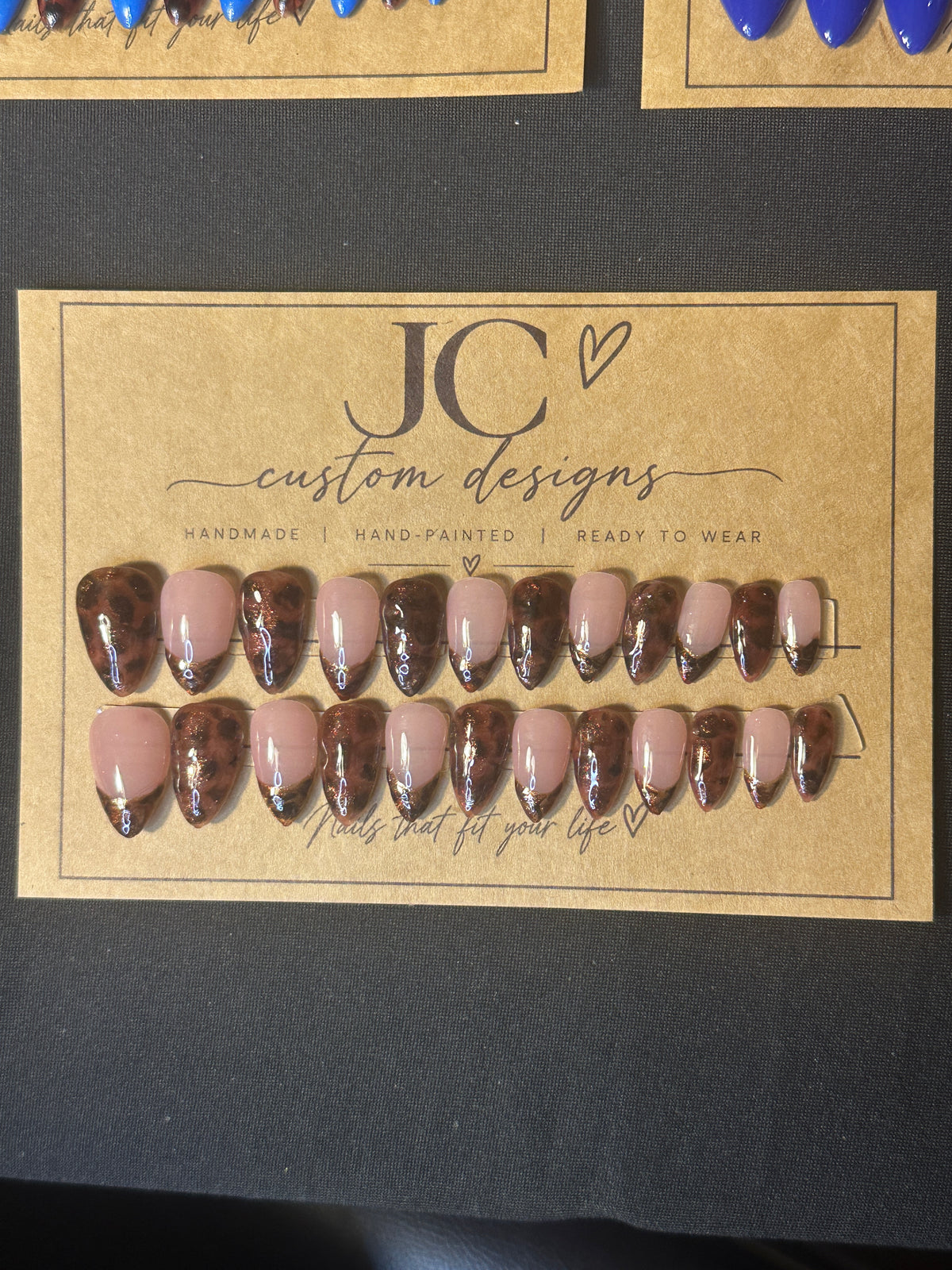 Tortoise French nude press on nails with tortoise shell tips