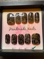 Black Lace 24-piece handmade press on nail set