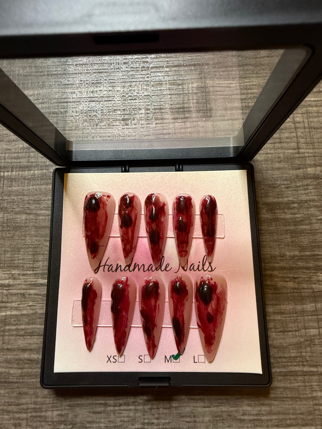 Crimson Veil red gothic blood effect press on nails