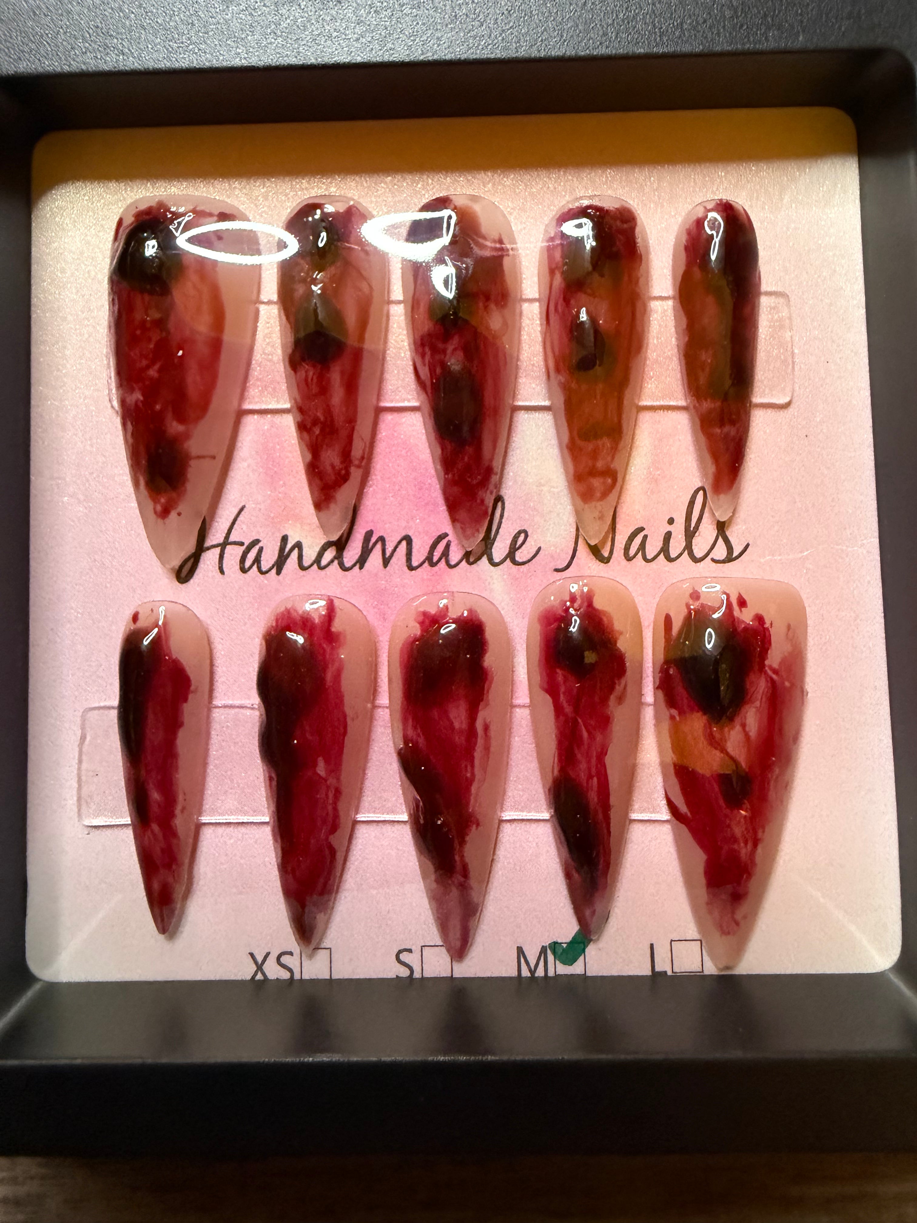 Dark red Halloween gothic handmade press on nails