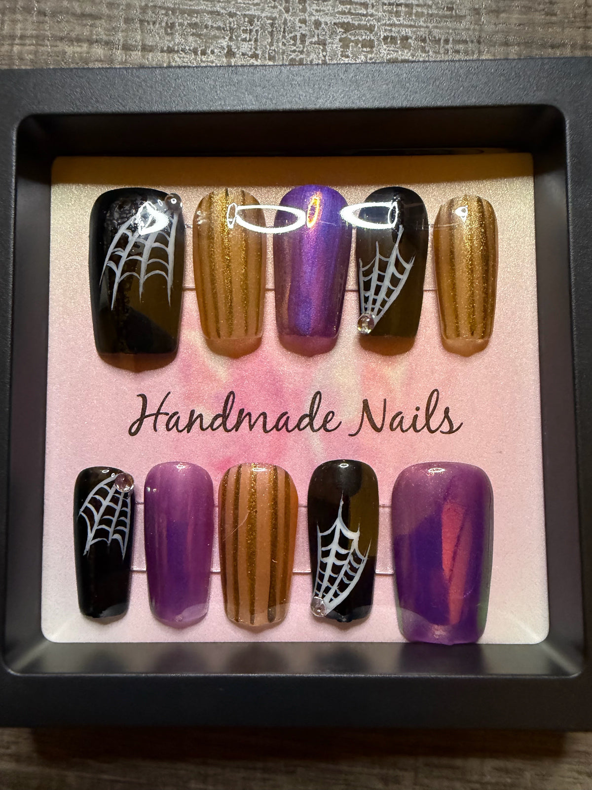 Purple and black Halloween handmade press on nails