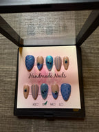 Blueberry Socialite blue and nude rhinestone press on nails