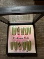 Sage green cat eye chrome press on nails