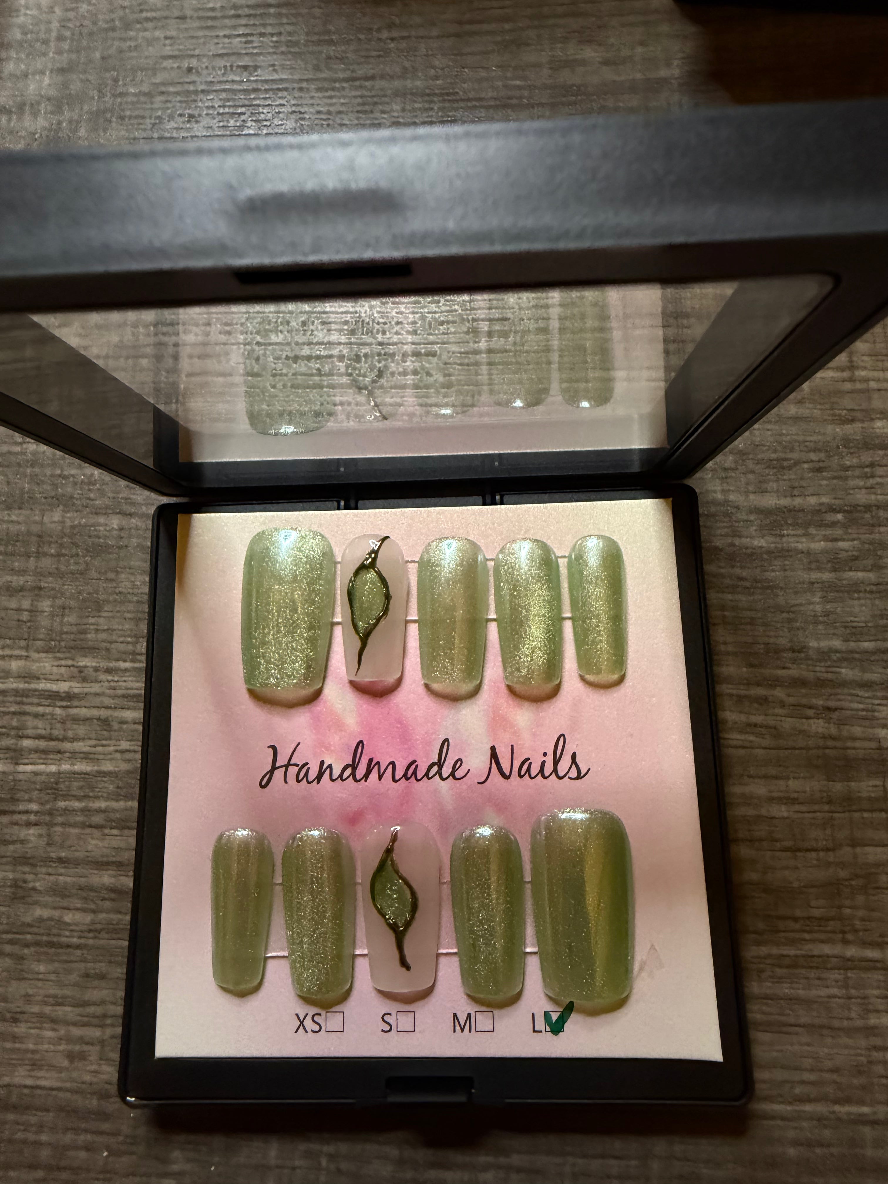 Sage green cat eye chrome press on nails