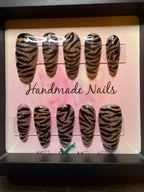 Champagne glitter zebra print press on nails