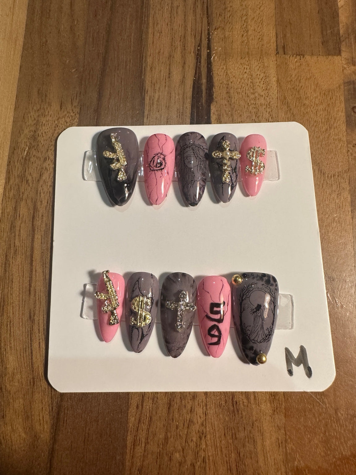 Grey Day Pink Smoke handmade press-on nails