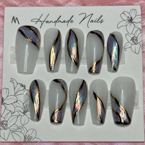 Close-up of Aurora Flame press-on nail set