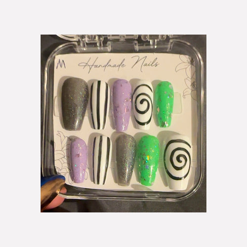 Beetlejuice Swirl handmade nails
