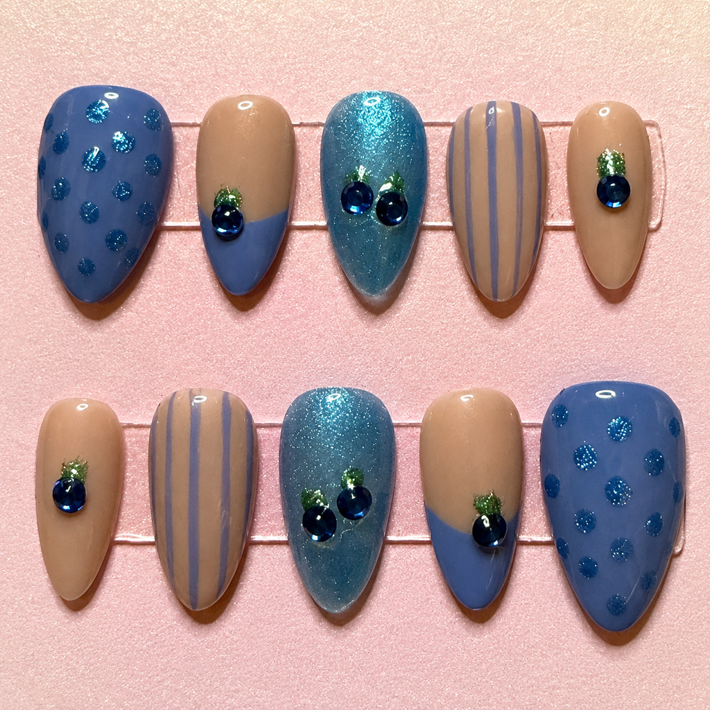 Close-up of Blueberry Socialite press-on nail set