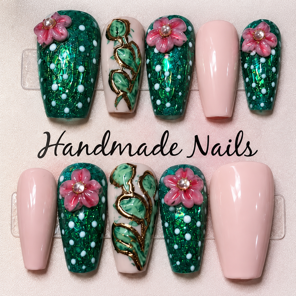 Close-up of Cactus Shadows press-on nail set