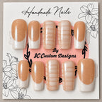 Cashmere French handmade press-on nails with nude, milky white French tips and soft blooming-gel details