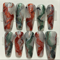Close-up of Copper Sage Marble press-on nail set