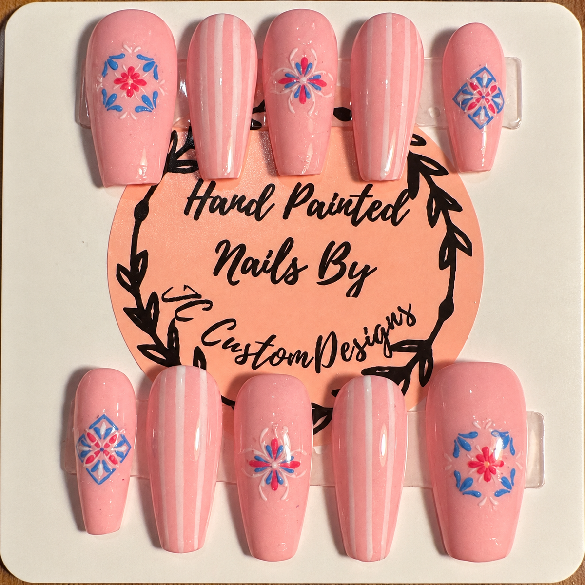 Close-up of Country Kitchen Pink press-on nail set