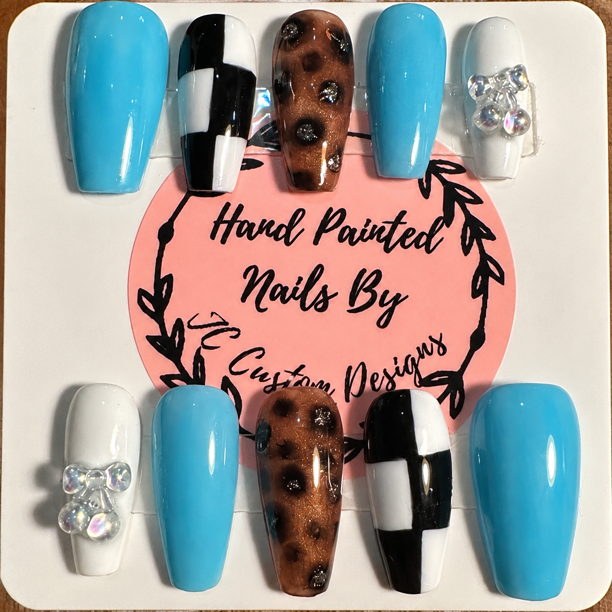 Close-up of Electric Valentine press-on nail set
