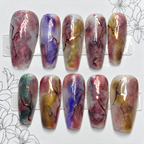 Close-up of Gemstone Veil handmade press-on nails