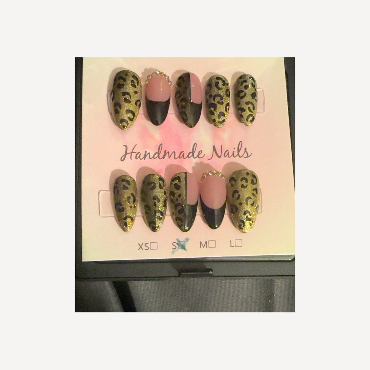 Original handmade gold leopard and pink French tip nail set