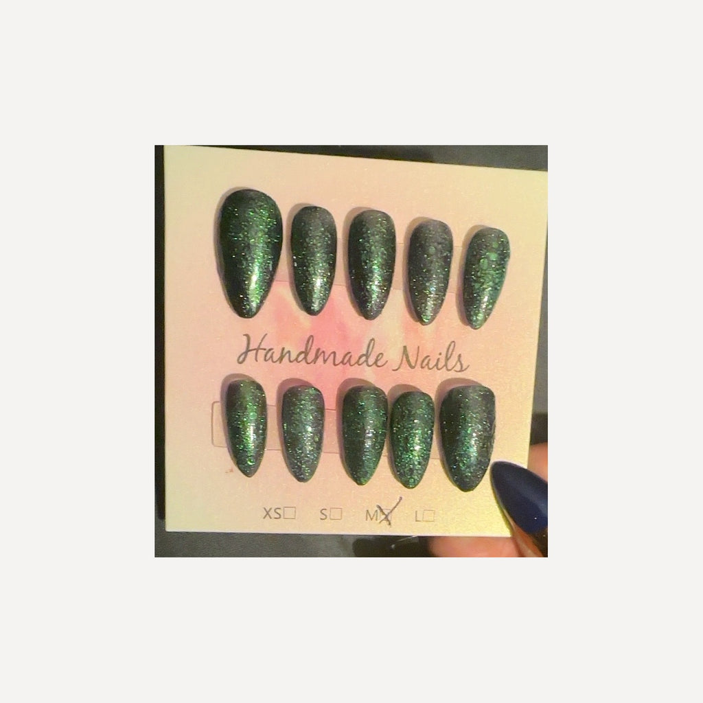 Original Green Dragon Skin textured emerald green handmade nails