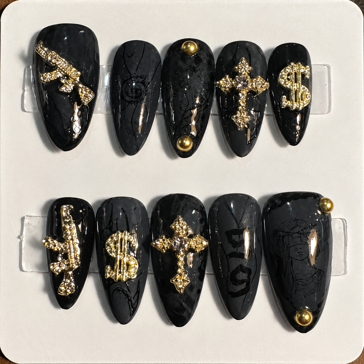 Close-up of Grey Day — Blackout press-on nail set