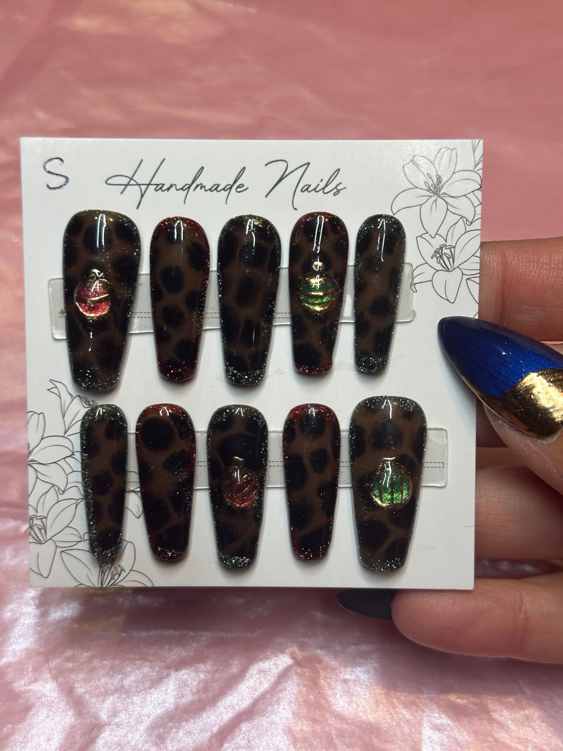 Holiday Tortoise Christmas handmade press-on nails