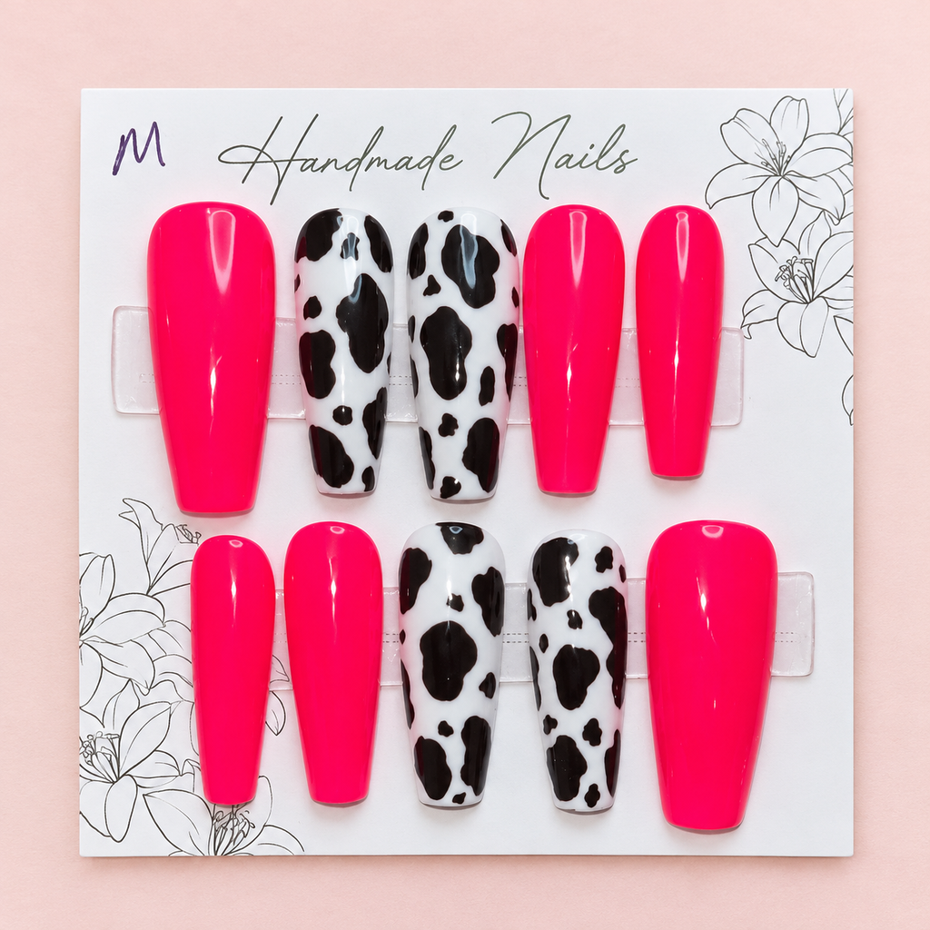 Hot Pink Cowgirl press-on nail set close-up