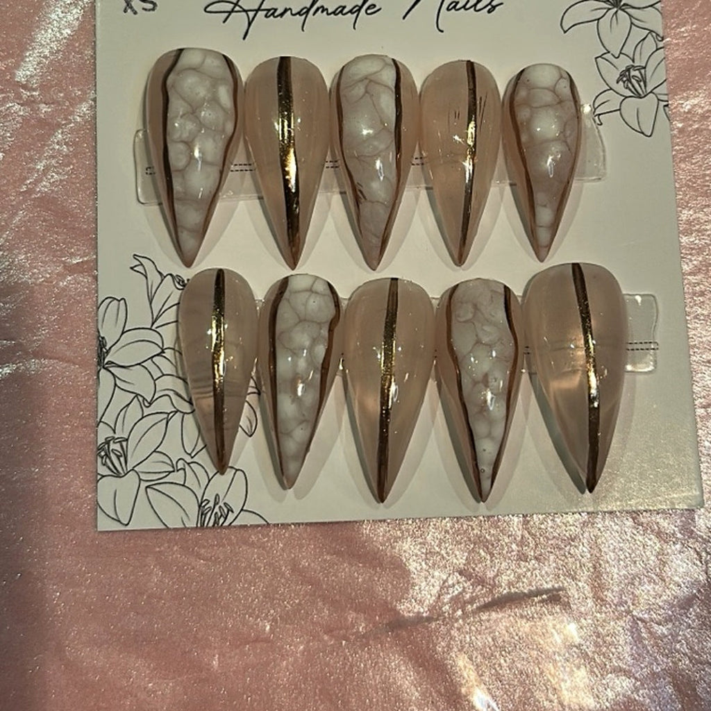 Zoomed and cropped product photo showing handmade press-on nails