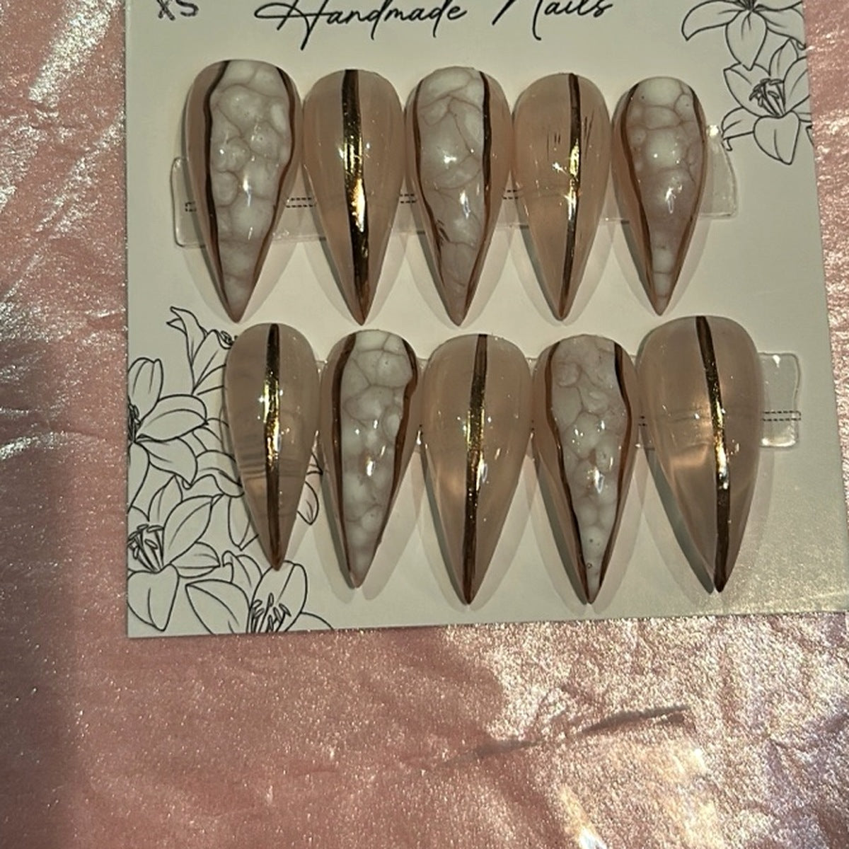 Zoomed and cropped product photo showing handmade press-on nails