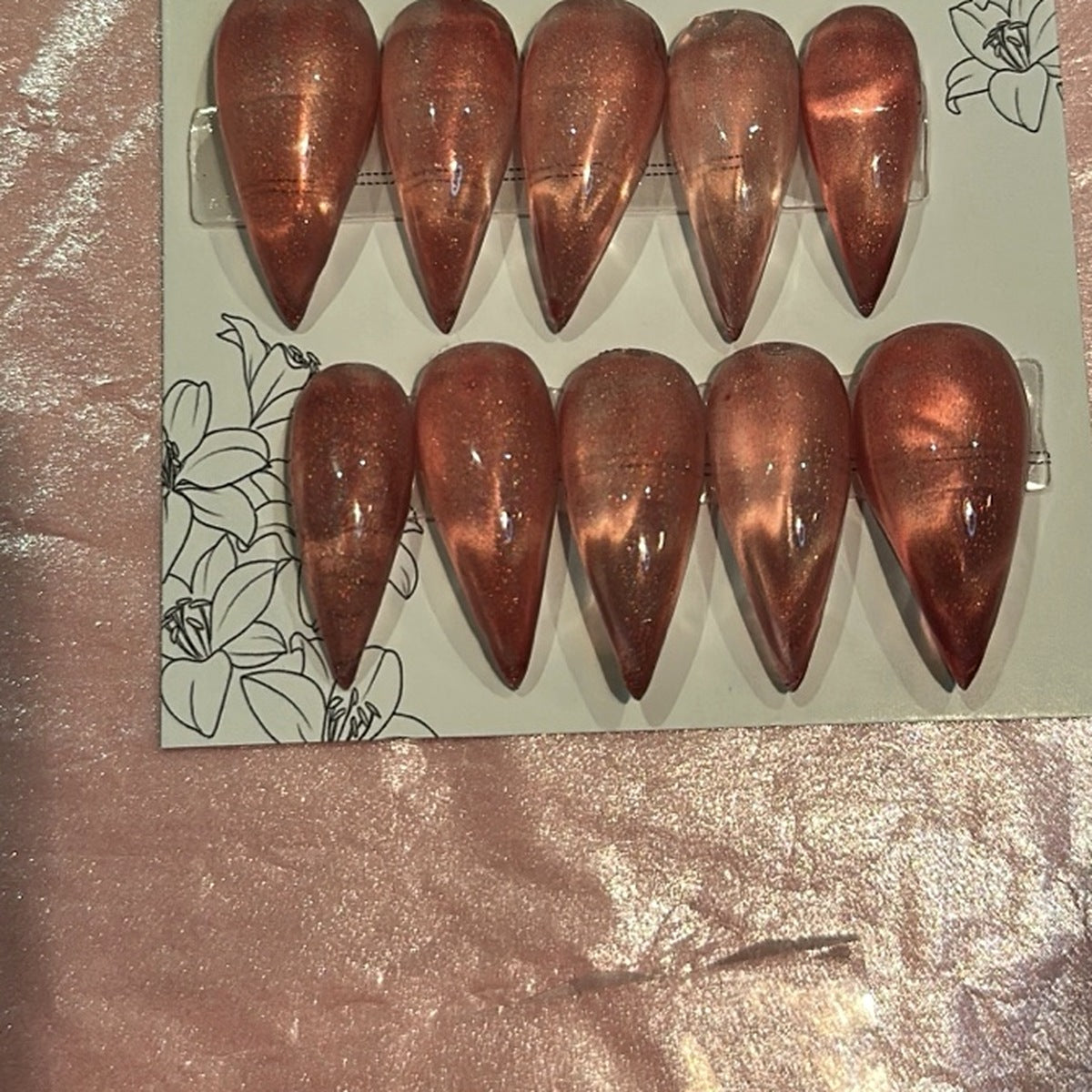 Zoomed and cropped product photo showing handmade press-on nails