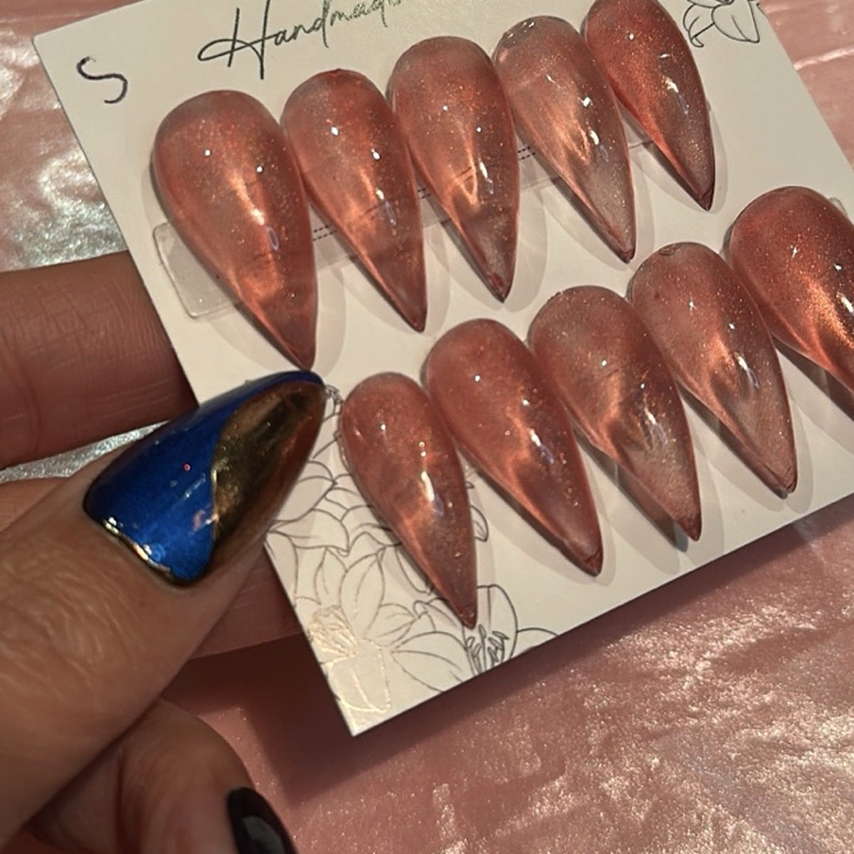Zoomed and cropped product photo showing handmade press-on nails