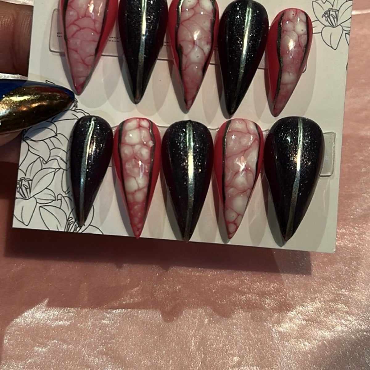 Zoomed and cropped product photo showing handmade press-on nails
