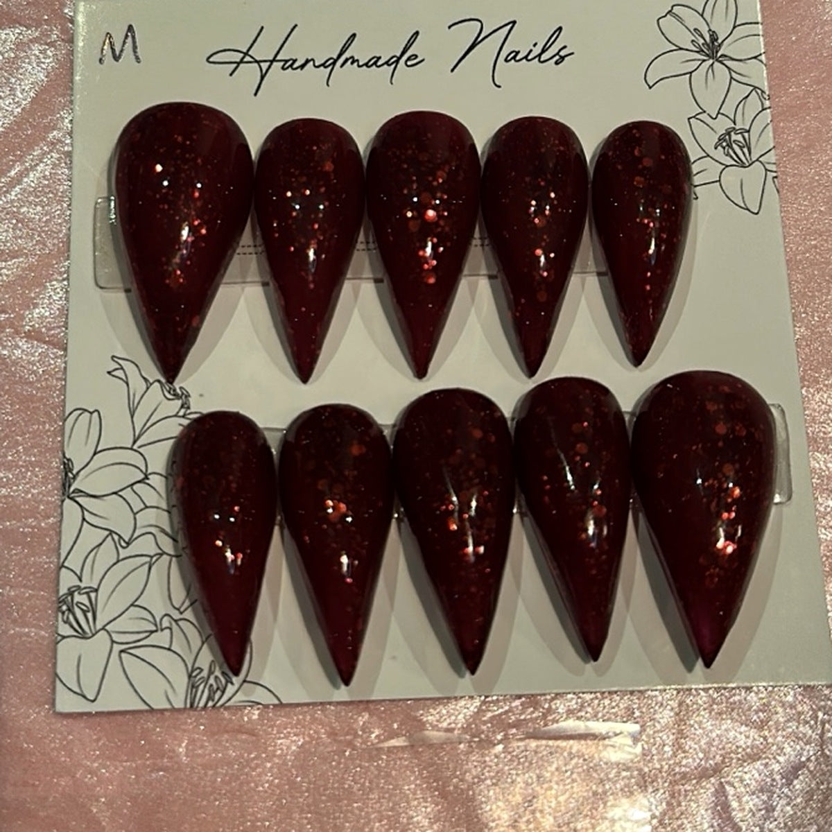 Zoomed and cropped product photo showing handmade press-on nails