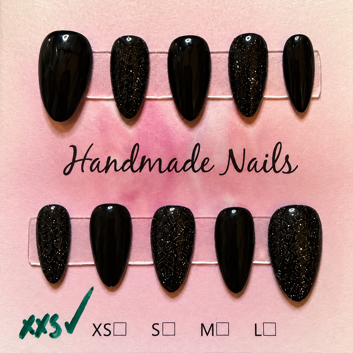 Close-up of Little Black Set press-on nail set