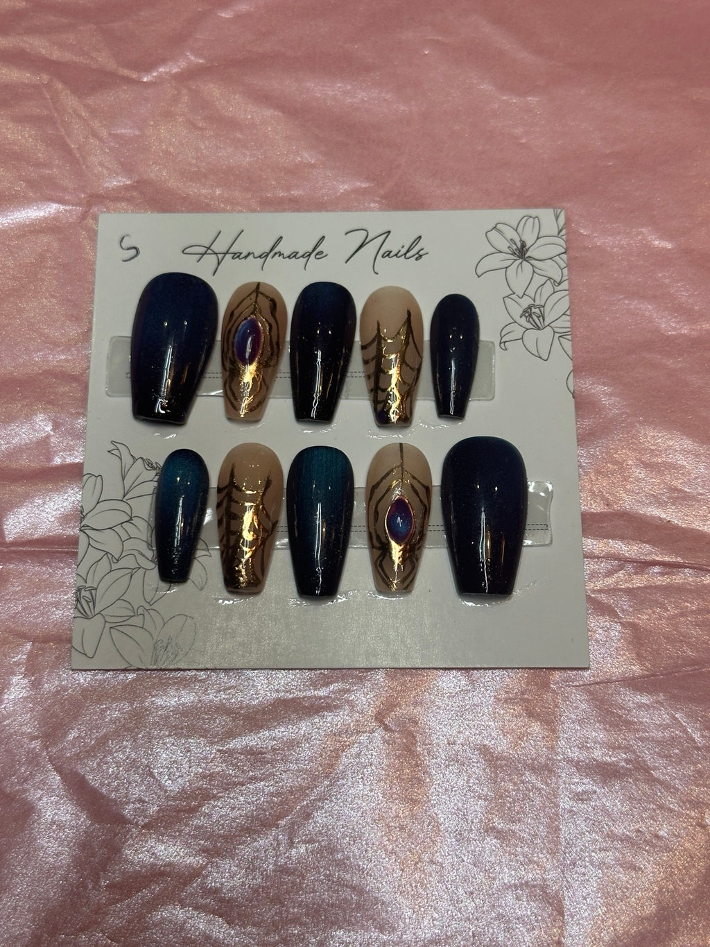 Midnight Peacock handmade press-on nails