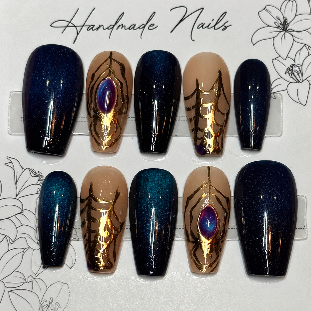 Close-up of Midnight Spider press-on nail set