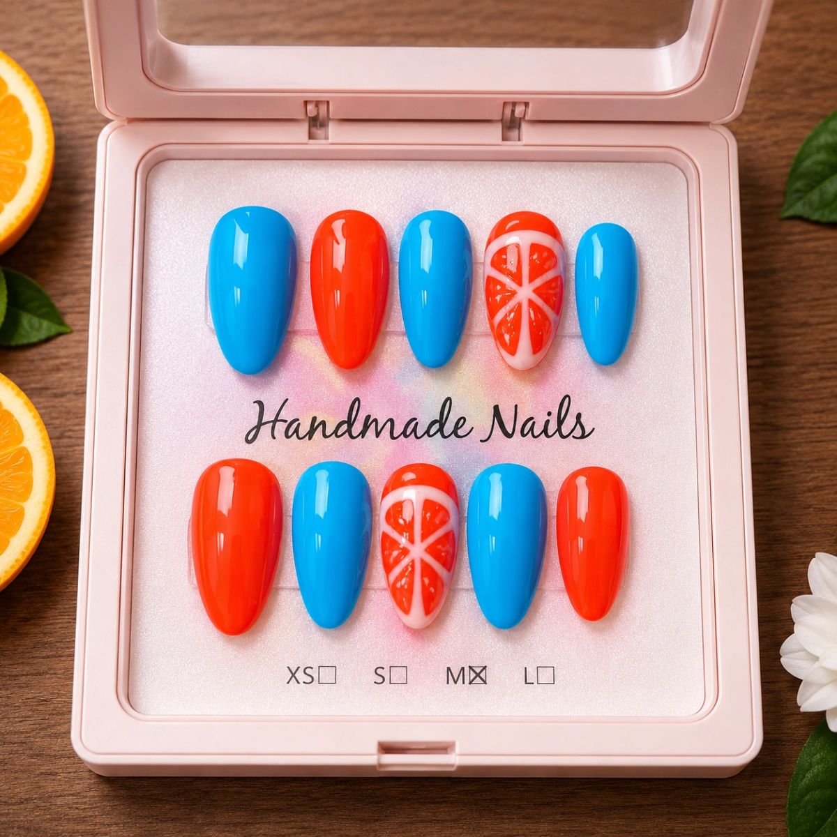 Orange Crush handmade press-on nail set