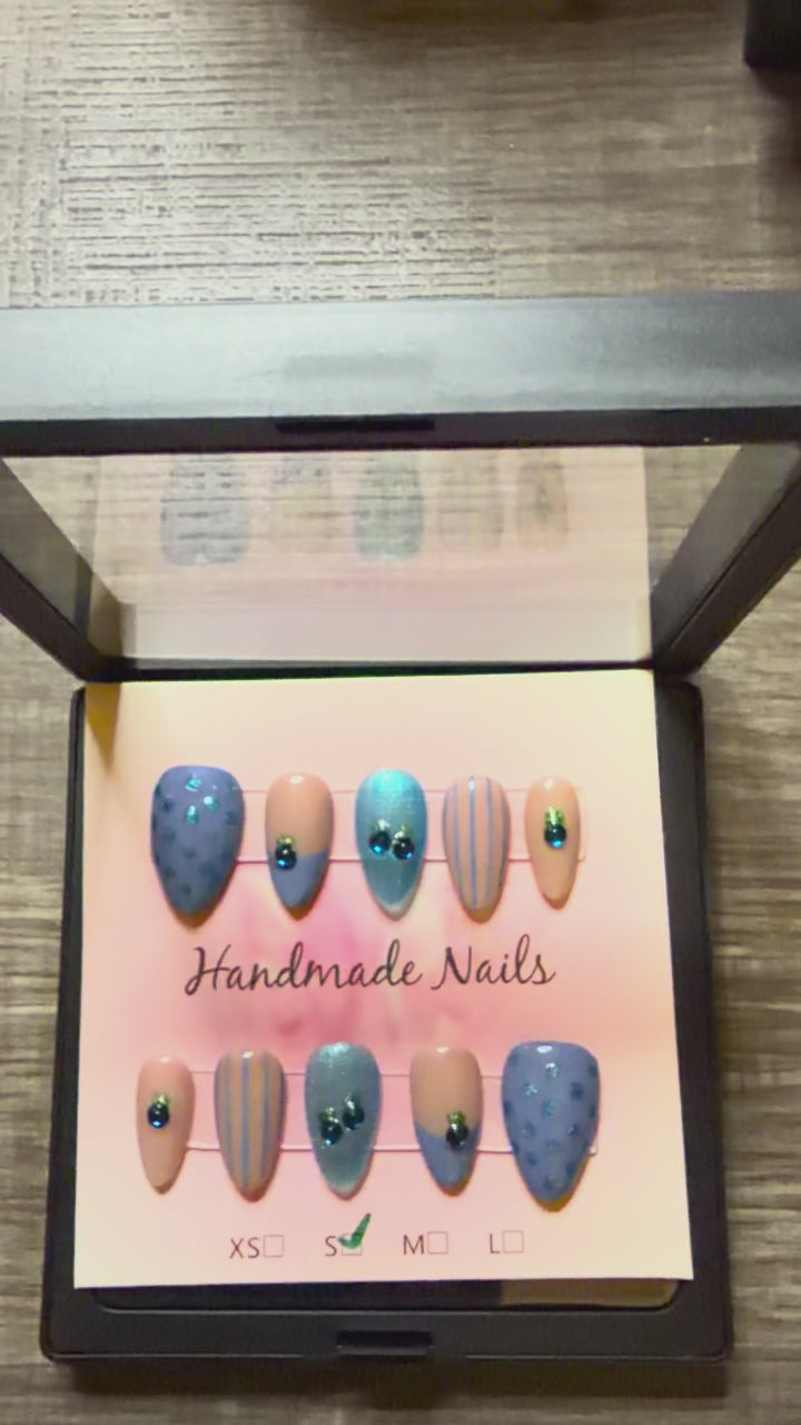 Blueberry Socialite - 10pc Handmade Press-On Nails | Stiletto, Coffin, Square, Almond | Short, Medium, Long