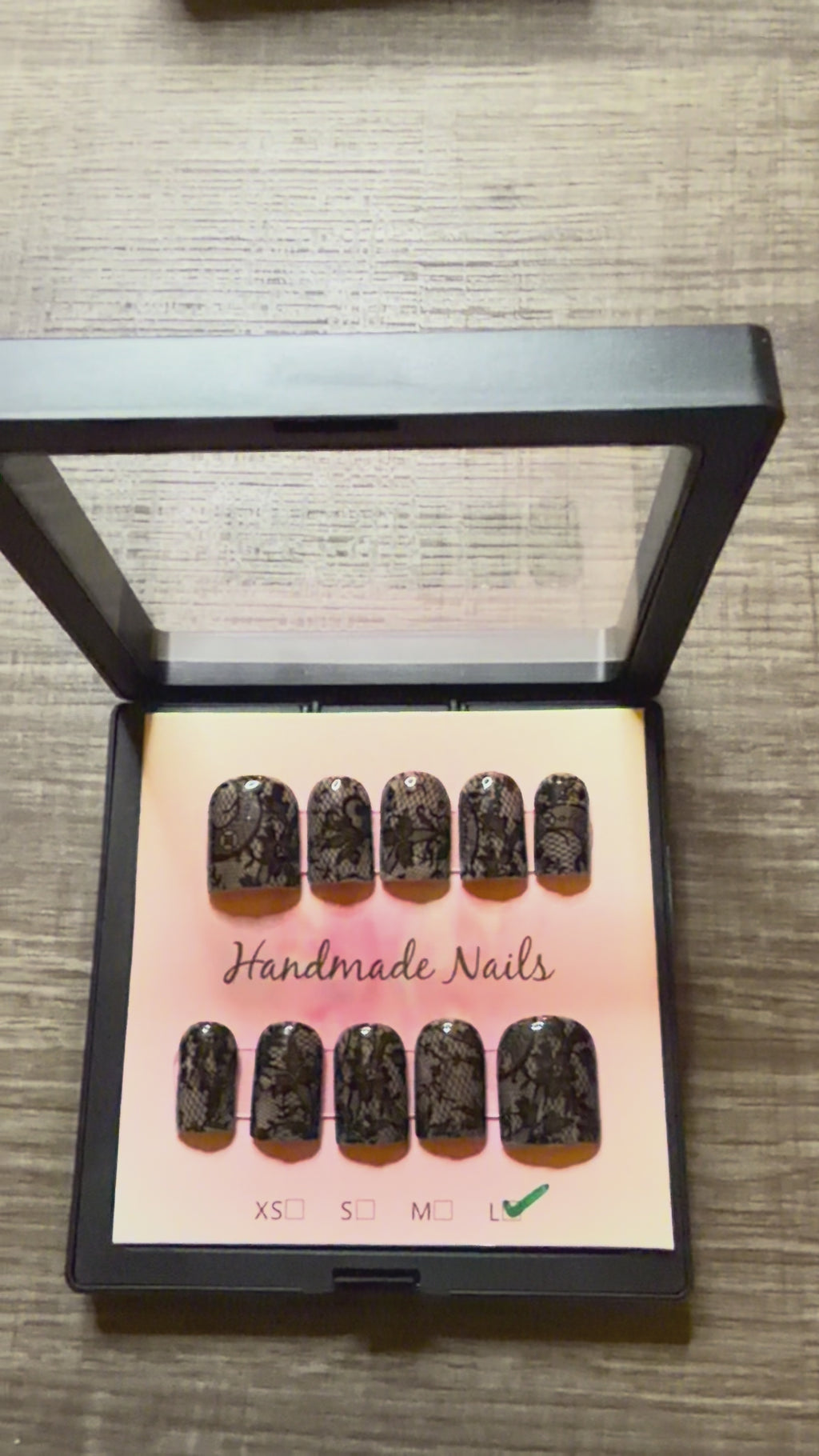 Black Lace - 24pc Ready-to-Wear Press-On Nails | Stiletto, Coffin, Square, Almond | Short, Medium, Long