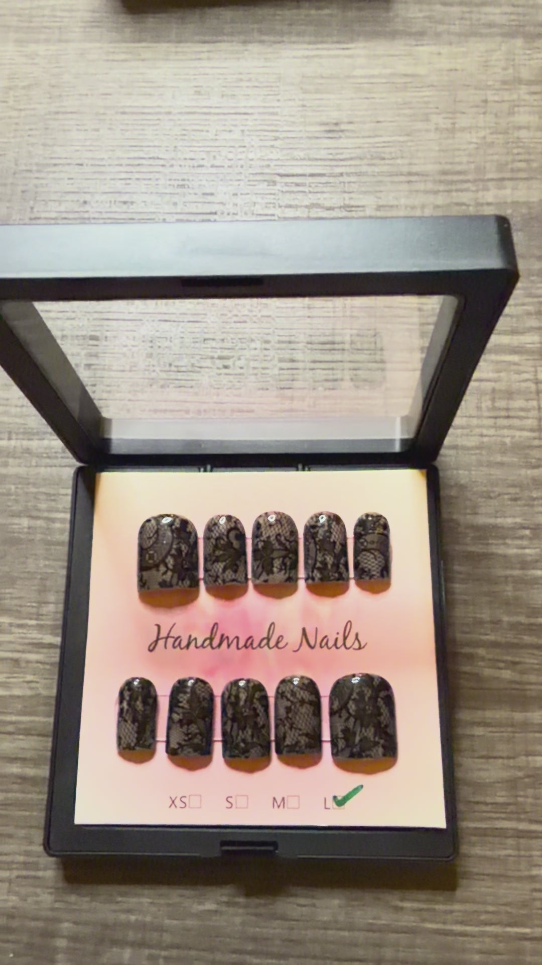 Black Lace - 24pc Ready-to-Wear Press-On Nails | Stiletto, Coffin, Square, Almond | Short, Medium, Long