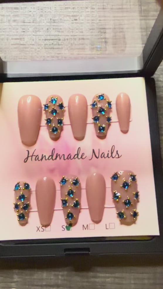 Nude Rhinestone - 10pc Handmade Press-On Nails | Stiletto, Coffin, Square, Almond | Short, Medium, Long