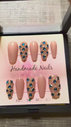 Nude Rhinestone - 10pc Handmade Press-On Nails | Stiletto, Coffin, Square, Almond | Short, Medium, Long