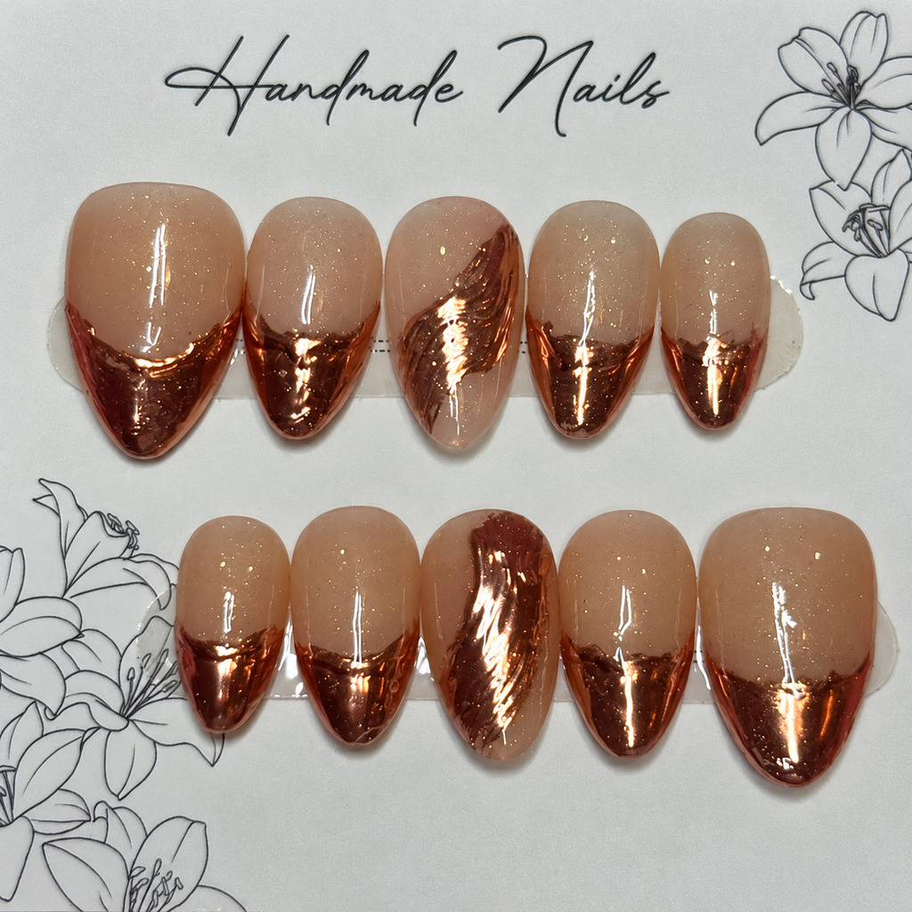 Close-up of Rose Gold Veil press-on nail set